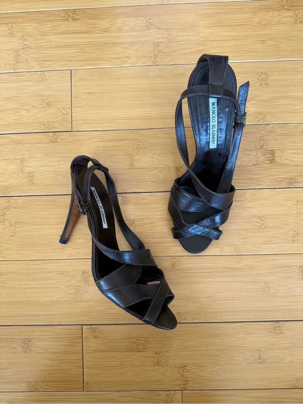 Manolo Blahnik Brown Leather Strappy Heels